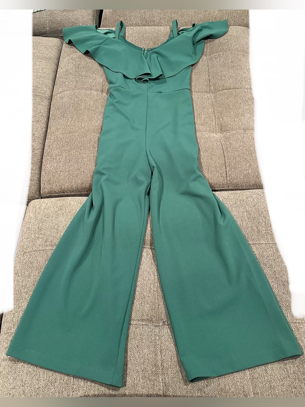 RACHEL Rachel Roy Green Off-Shoulder Ruffle Wide-Leg Jumpsuit